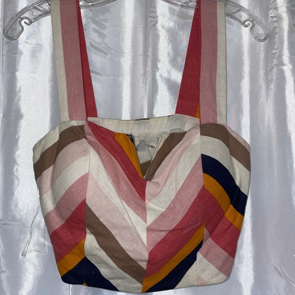 Multicolored Chevron and Striped V-cut Crop Top